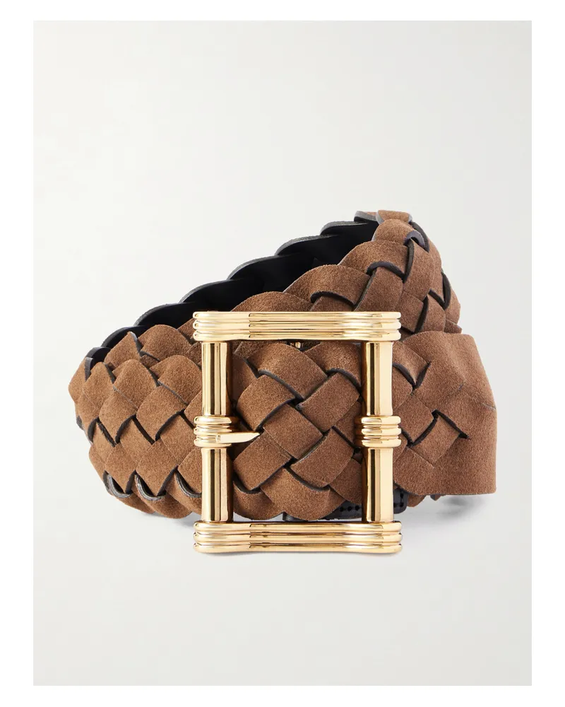 Etro Reversible Woven Suede And Leather Belt - Brown Brown