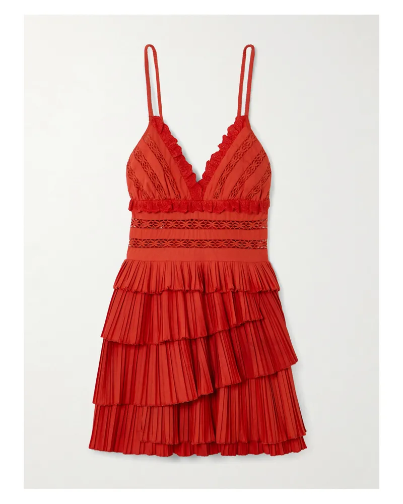 Sea Antonina Gestuftes Minikleid Aus Popeline Mit Plissee Und Lochstickerei - Rot Rot