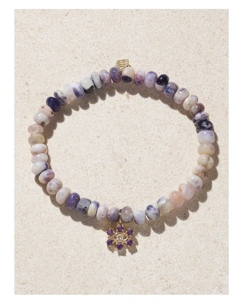 Sydney Evan Evil Eye Armband Mit Mehreren Steinen Und Details Aus 14 Karat Gold Gold