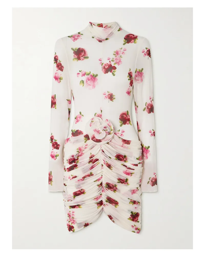 Magda Butrym Minikleid Aus Tüll Mit Blumenprint, Raffungen Und Applikation - Creme Creme