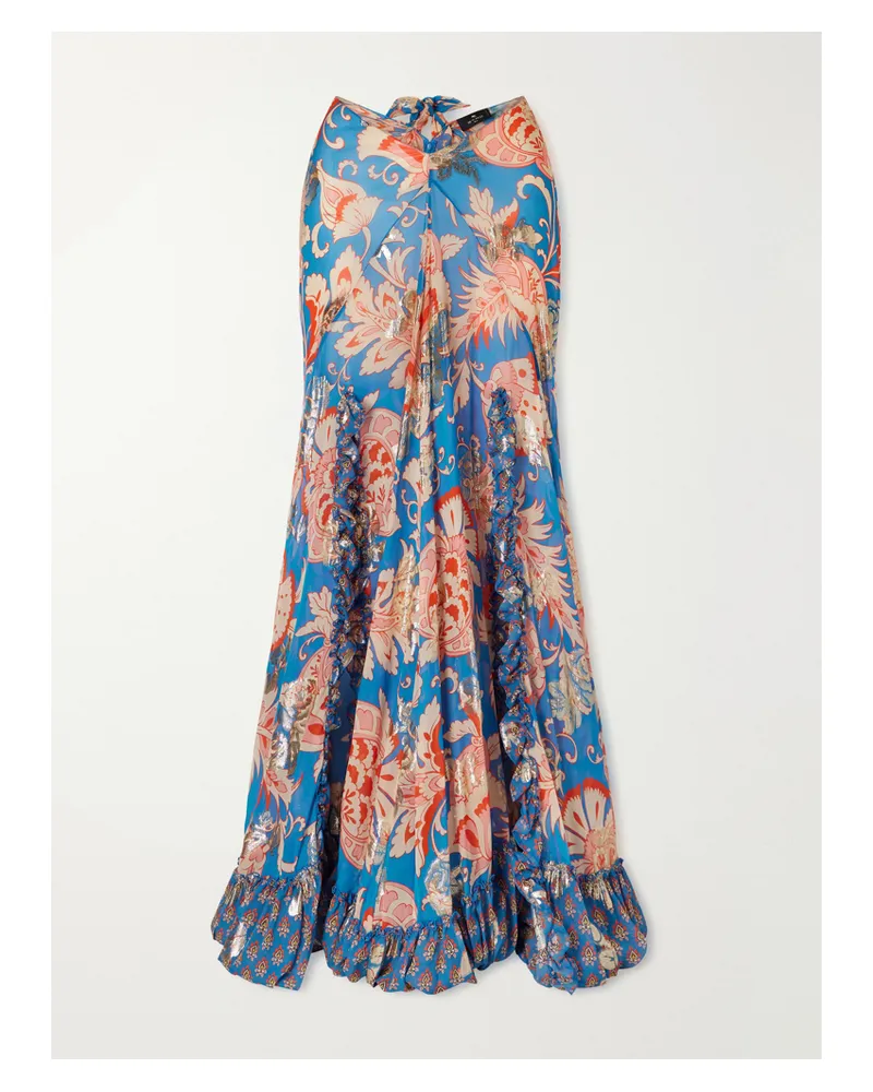 Etro Ruffled Slit Maxi Skirt - Blue Blue