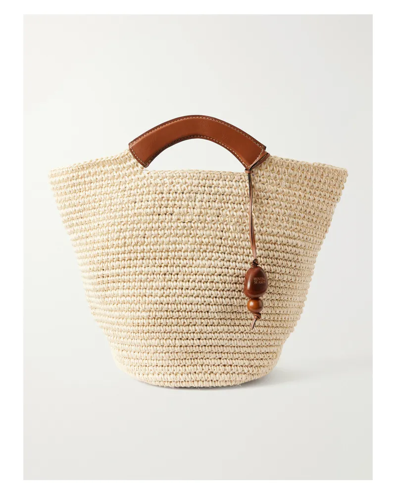 Hunting Season Leather-trimmed Raffia Tote - Neutrals Neutrals