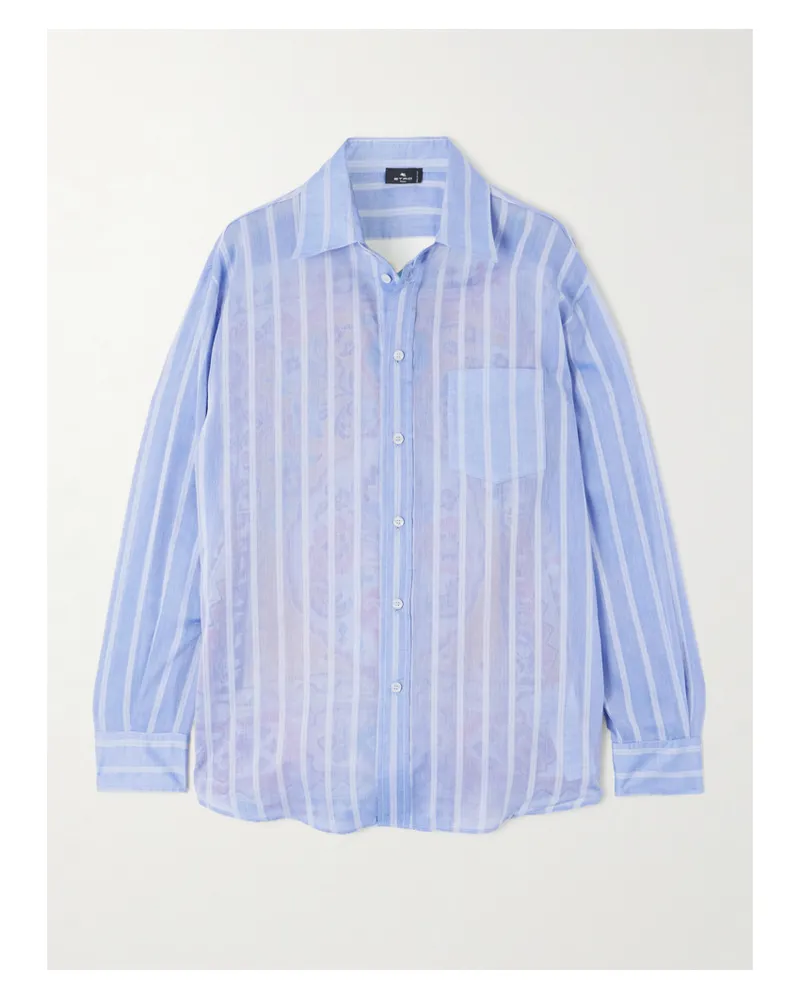 Etro Hemd Aus Gestreiftem Baumwoll-voile Und Bedruckter Seide - Blau Blau