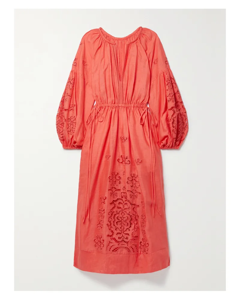 A.L.C. Capri Midikleid Aus Leinen Mit Lochstickerei - Orange Orange
