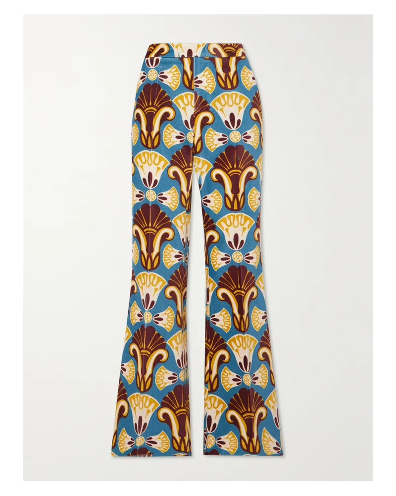 La DoubleJ Saturday Night Schlaghose Aus Bedrucktem Baumwollsamt - Grün Grün