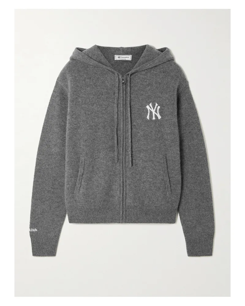 SPORTY & RICH 47 And New York Yankees Kapuzenpullover Aus Einer Kaschmir-wollmischung Mit Stickerei - Grau Grau
