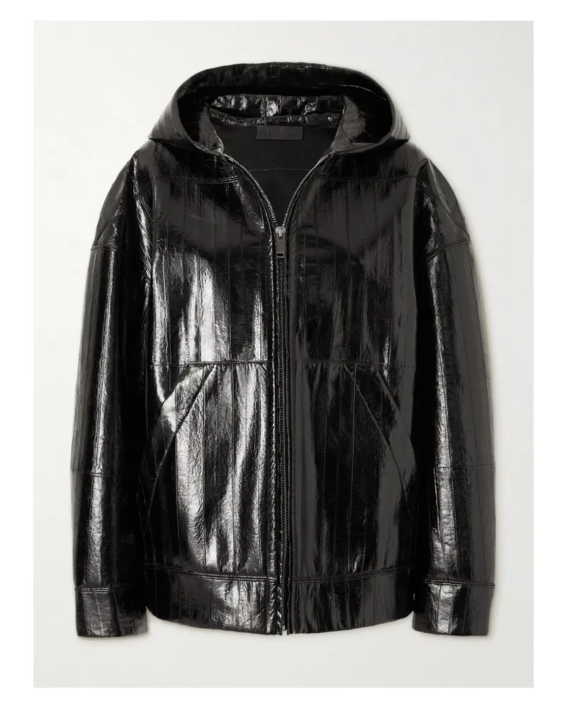 Valentino Garavani Oversized-jacke Aus Glanzleder Mit Kapuze - Schwarz Schwarz