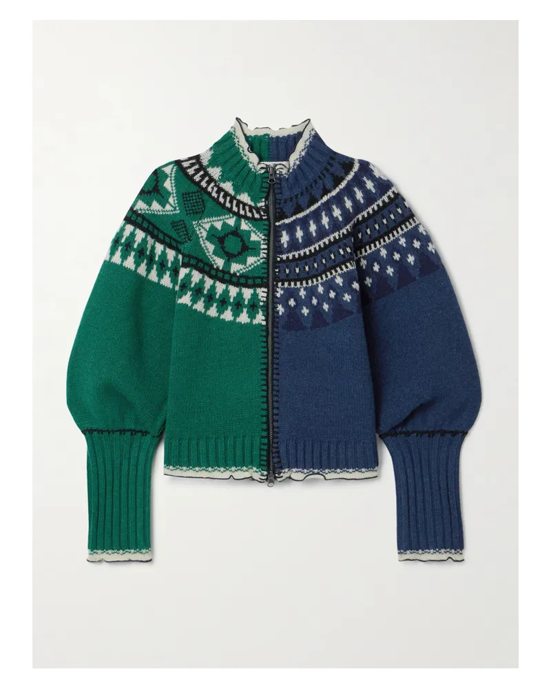 Sea Linea Cardigan Aus Merinowolle Mit Intarsienmustern - Grün Grün