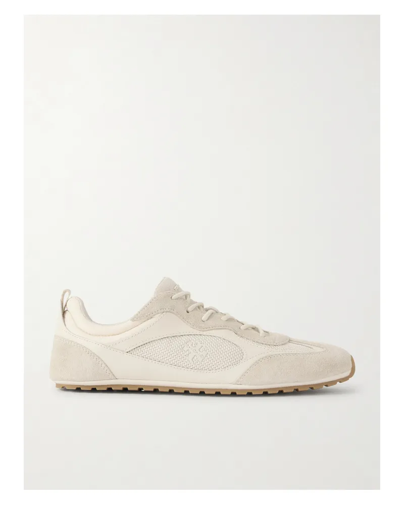 Tory Burch Field Leather, Mesh And Suede Sneakers - Cream Cream