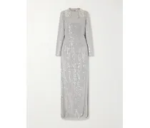 Crystal-embroidered Sequined Georgette Gown - Silver