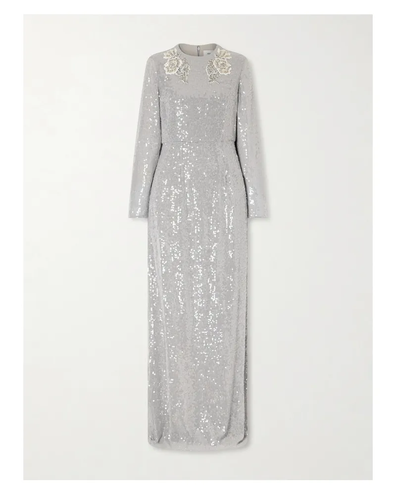 Erdem Crystal-embroidered Sequined Georgette Gown - Silver Silver
