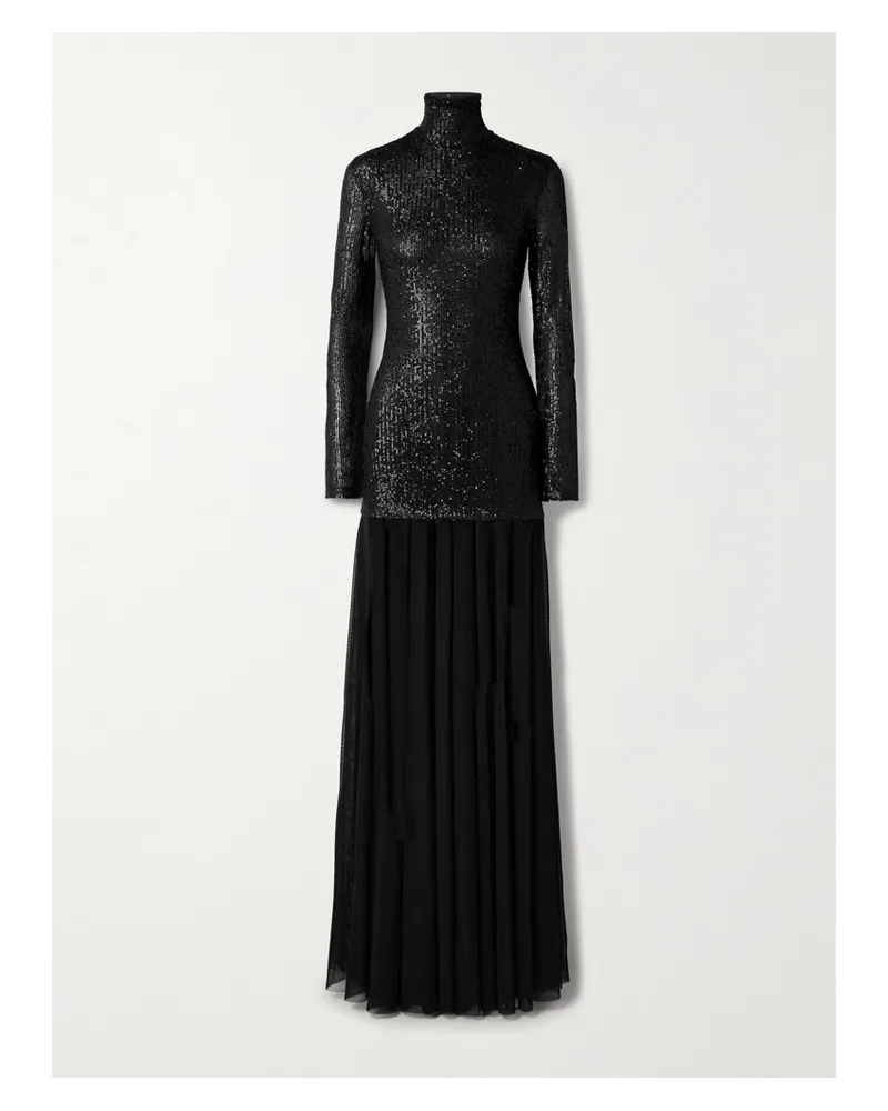 Norma Kamali Sequin-embellished Stretch-tulle Turtleneck Gown - Black Black