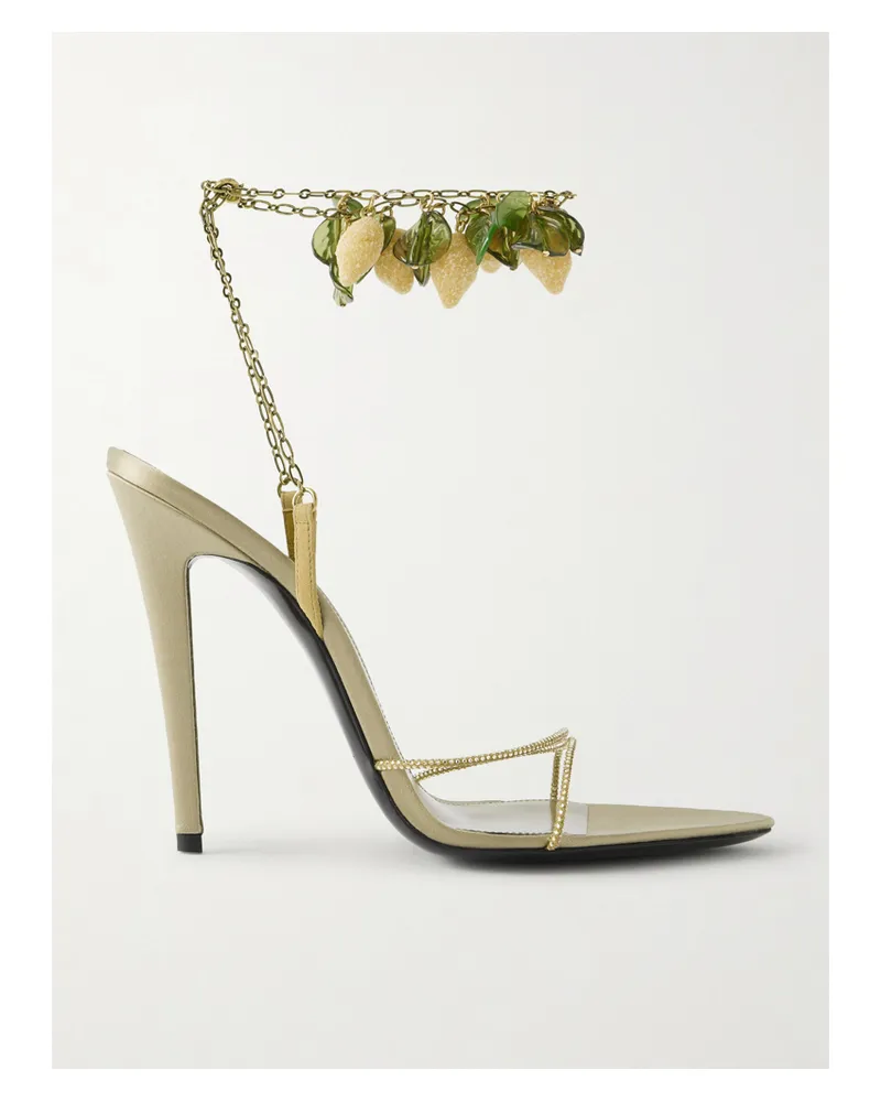 Saint Laurent Mon Chéri Sandalen Aus Satin Mit Besätzen Aus Veloursleder Und Verzierungen - Grün Grün