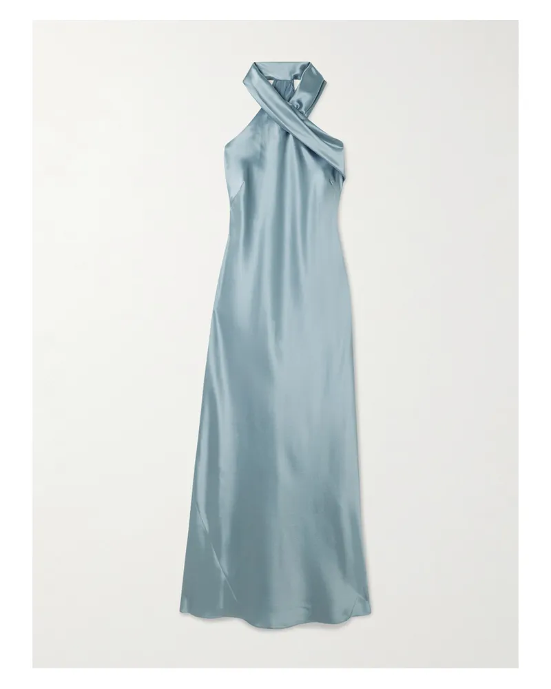 GALVAN Pandora Neckholder-midikleid Aus Satin - Blau Blau