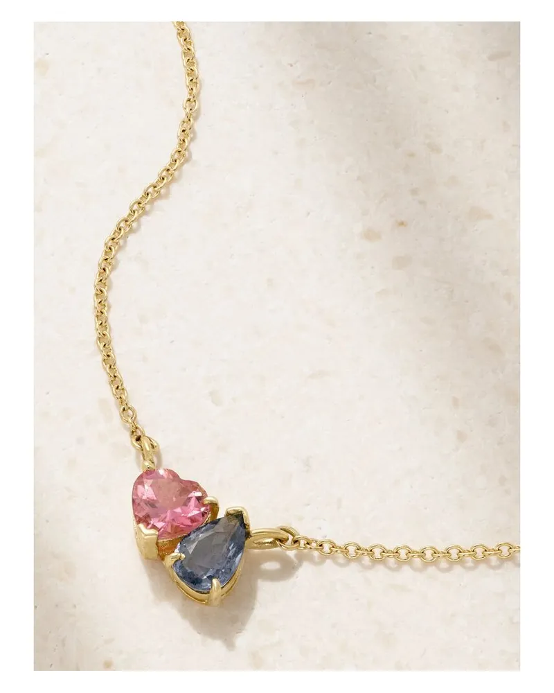 Stone & Strand Just The Two Of Us Kette Aus 10 Karat Gold Mit Saphir Und Turmalin Gold