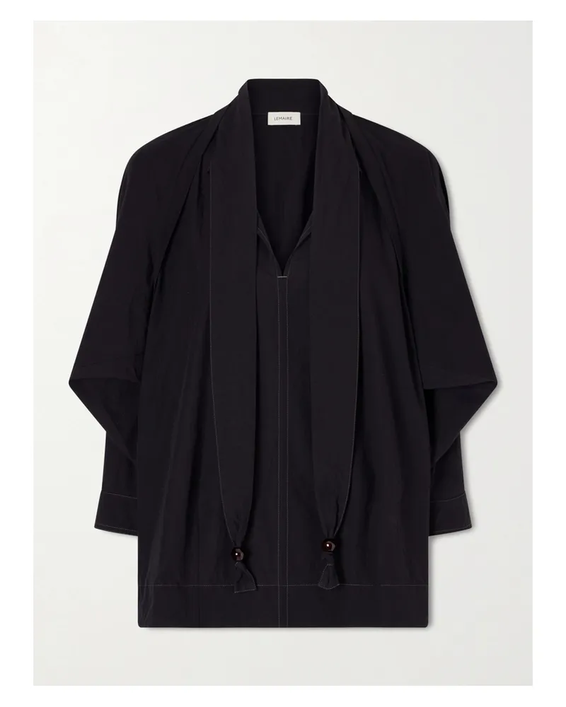 Christophe Lemaire Scarf-detailed Embellished Crinkled Cotton-crepe Blouse - Black Black