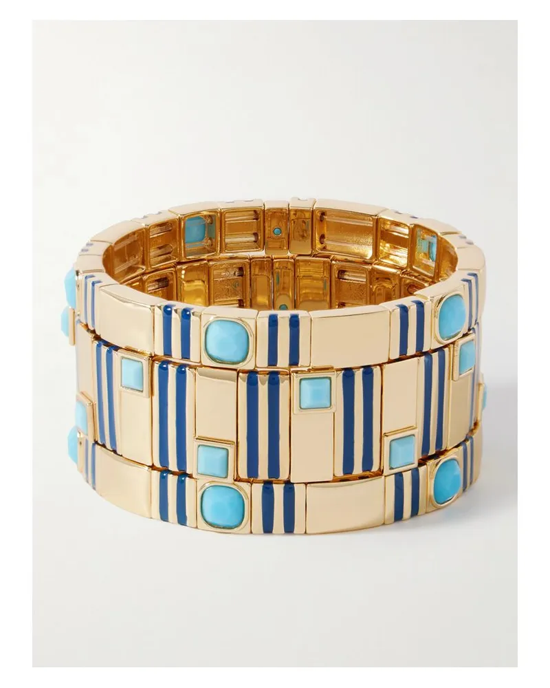 Roxanne Assoulin The Marino Set Aus Drei Goldfarbenen Armbändern Mit Emaille Und Kristallen Gold