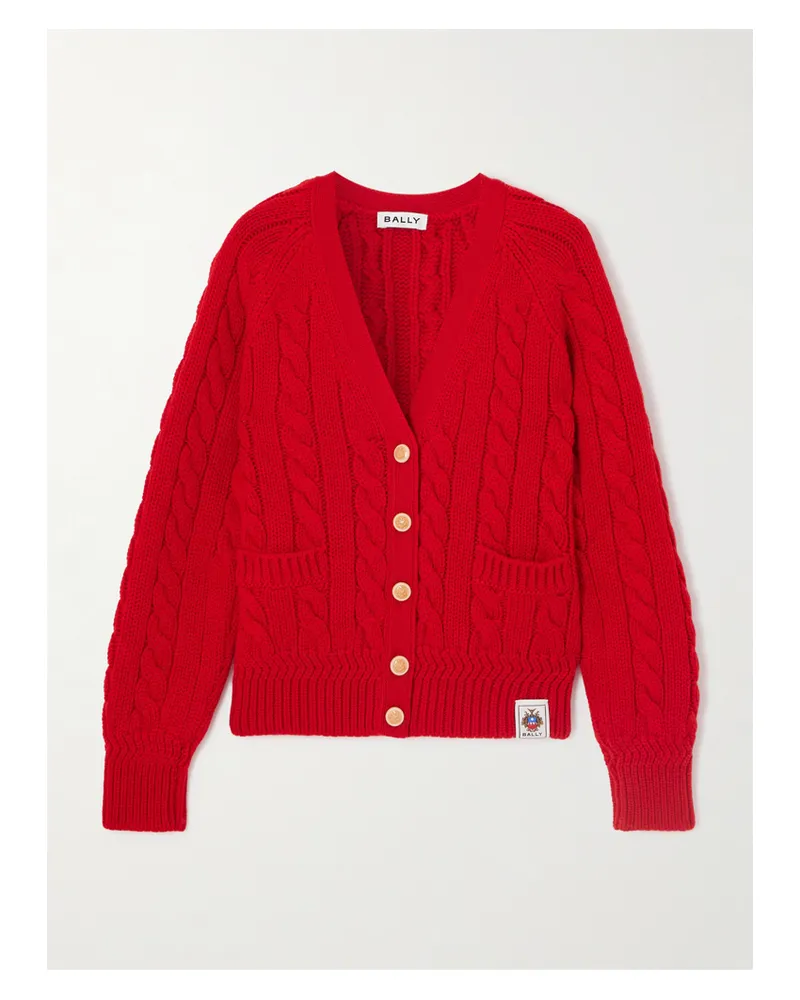 Bally Cardigan Aus Merinowolle In Zopfstrick - Rot Rot