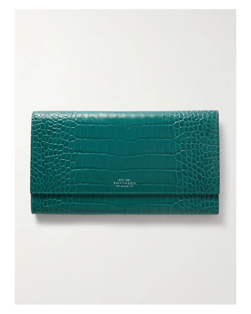 Smythson Marshall Reiseportemonnaie Aus Leder Mit Krokodileffekt - Blau Blau