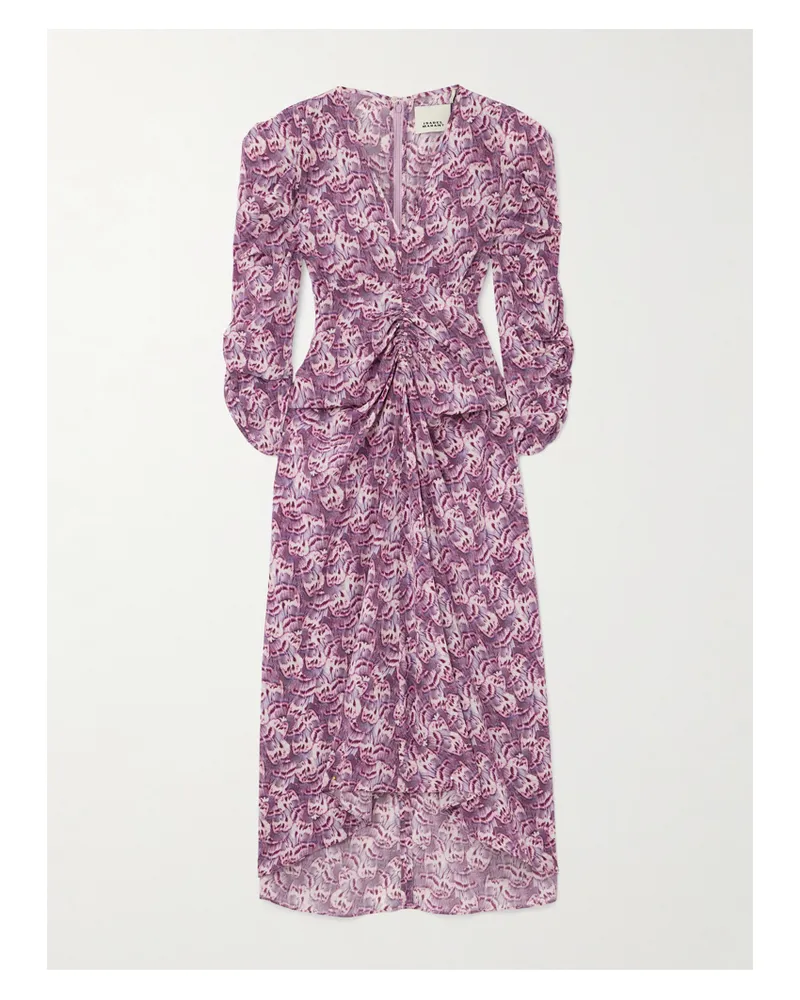 Isabel Marant Albini Midikleid Aus Einer Bedruckten Seidenmischung Mit Raffungen - Lila Lila