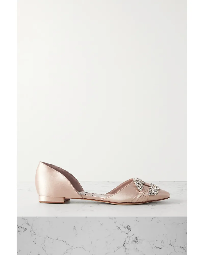 Manolo Blahnik Luanda Flache Schuhe Mit Spitzer Kappe Aus Satin Mit Kristallen - Neutral Neutral