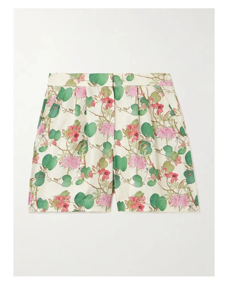 Emporio Sirenuse Tamu Shorts Aus Seiden-twill Mit Blumenprint Und Bundfalten - Weiß Weiß