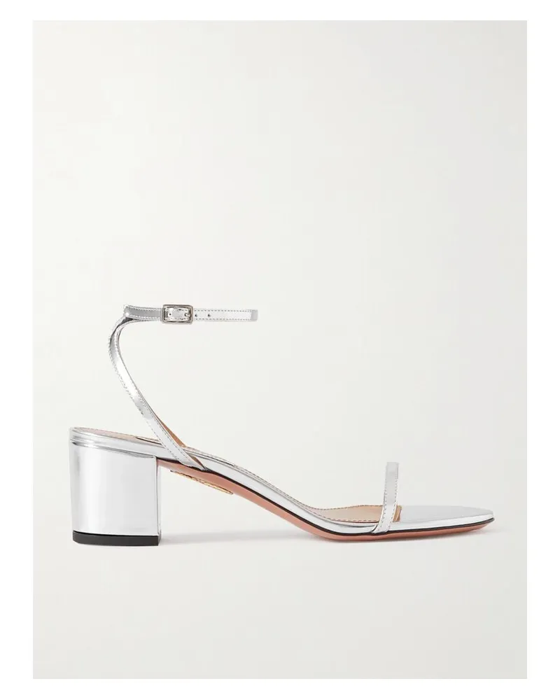 Aquazzura Olie 50 Sandalen Aus Leder In Metallic-optik - Silber Silber