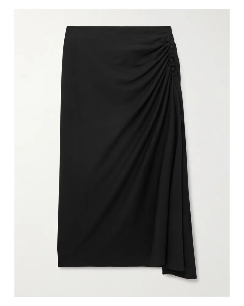 Dries van Noten Midirock Aus Baumwoll-jersey Mit Raffungen Und Zierknöpfen - Schwarz Schwarz