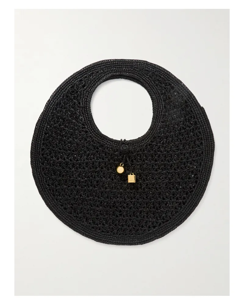 Jacquemus The Rond Embellished Raffia Tote - Black Black
