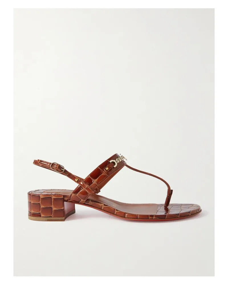 Christian Louboutin Mj Sandalen Aus Lackleder Mit Krokodileffekt Und Verzierung - Braun Braun