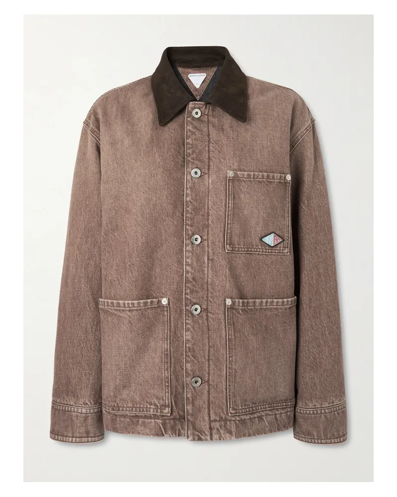 Bottega Veneta Appliquéd Suede-trimmed Denim Jacket - Brown Brown