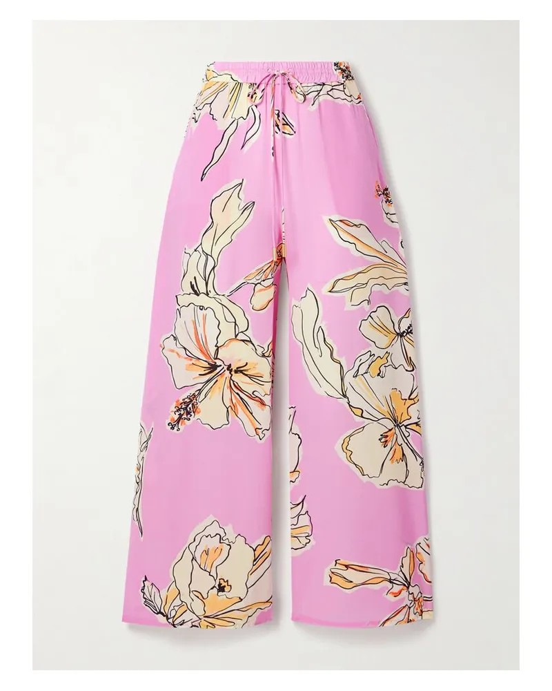 Aje. Mirella Hose Mit Weitem Bein Aus Seide Mit Blumenprint - Pink Pink