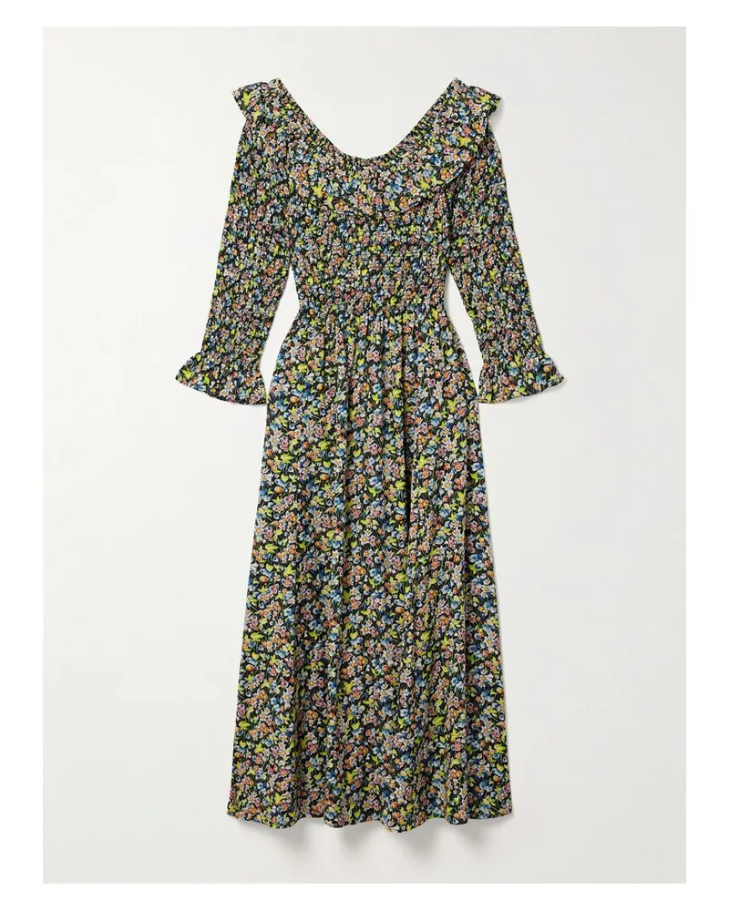 DÔEN Rosenda Midikleid Aus Voile Aus Einer Biobaumwollmischung Mit Blumenprint Und Raffungen - Grün Grün