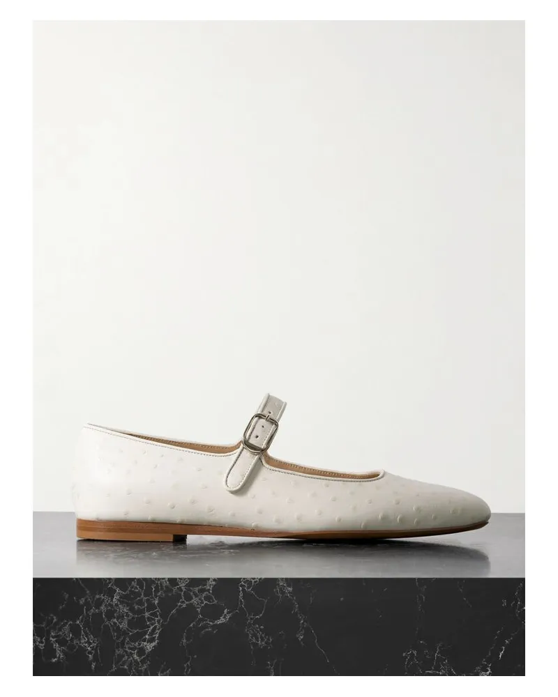 Le Monde Béryl Mary-jane-ballerinas Aus Leder Mit Straußeneffekt - Elfenbein Elfenbein