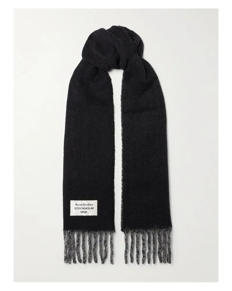 Acne Studios Zweifarbiger Schal Aus Einer Alpakawollmischung Mit Fransen Und Applikation - Schwarz Schwarz