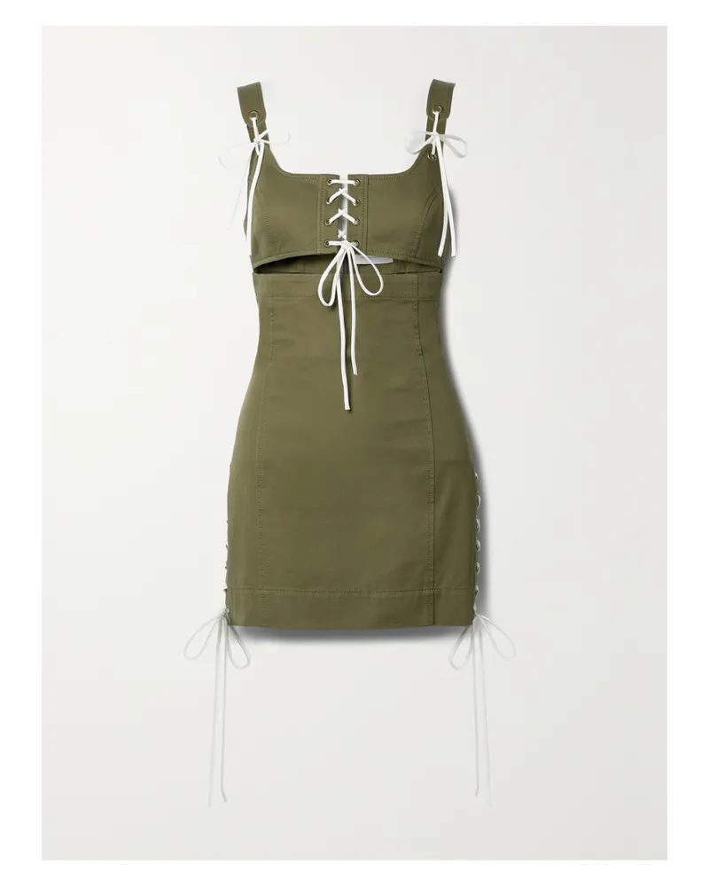 Monse Minikleid Aus Baumwoll-twill Mit Cut-out Und Schnürdetails - Grün Grün