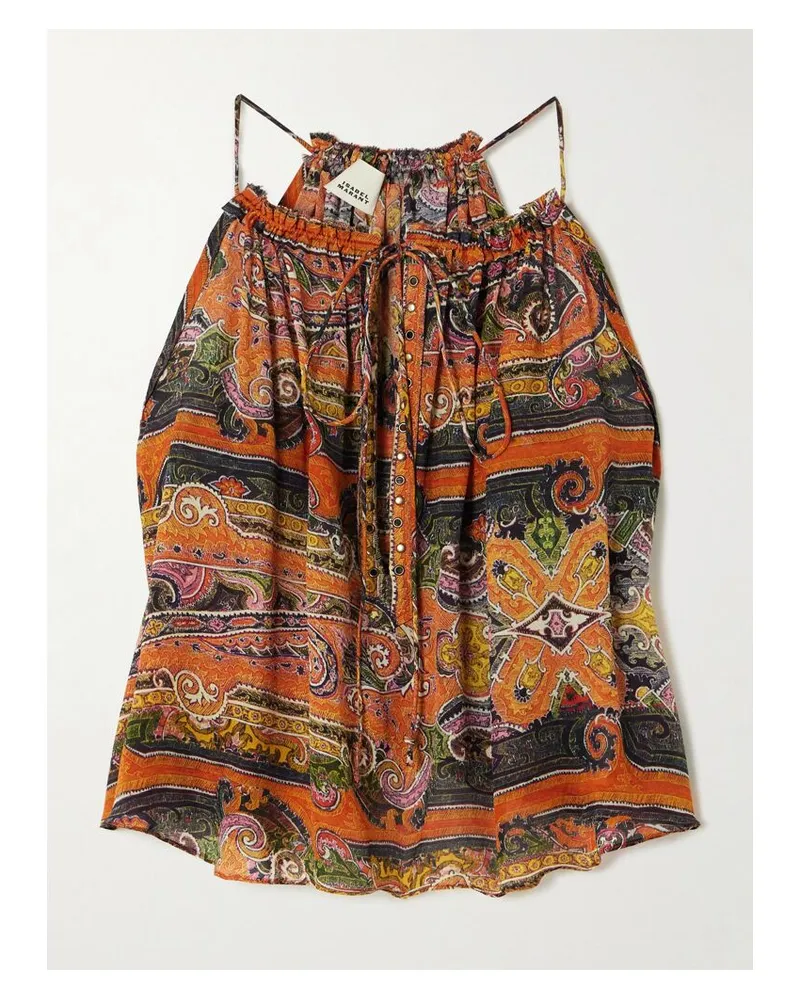 Isabel Marant Marilou Top Aus Seiden-voile Mit Paisley-muster Und Verzierungen - Orange Orange