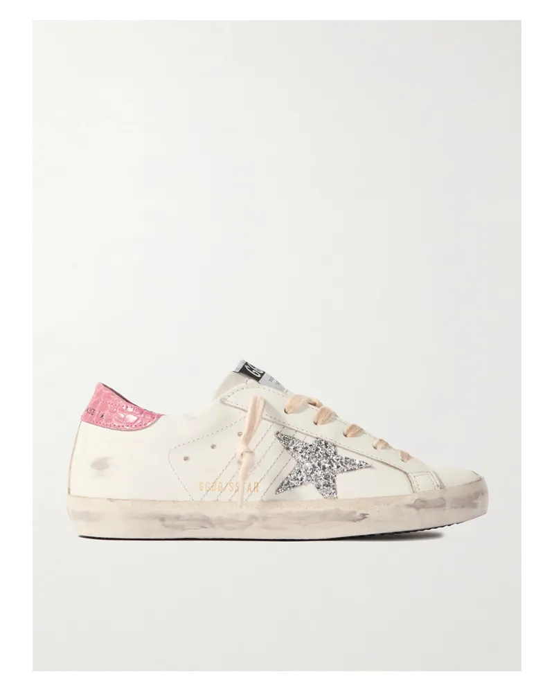 Golden Goose Super-star Sneakers Aus Leder In Distressed-optik Mit Glitter-details - Weiß Weiß