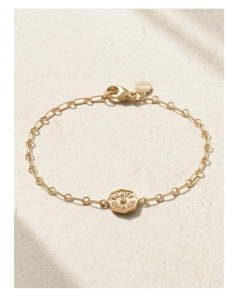 Marlo Laz Wee Porte Bonheur Coin Armband Aus 14 Karat Gold Mit Diamant Und Emaille Gold