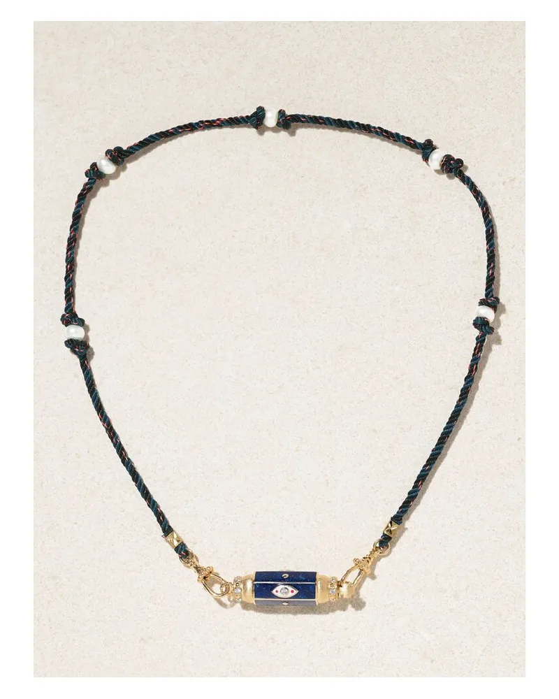 Marie Lichtenberg Evil Eye Kette Mit Emaille, Diamanten, Perlen Und Details Aus 14 Karat Gold Gold
