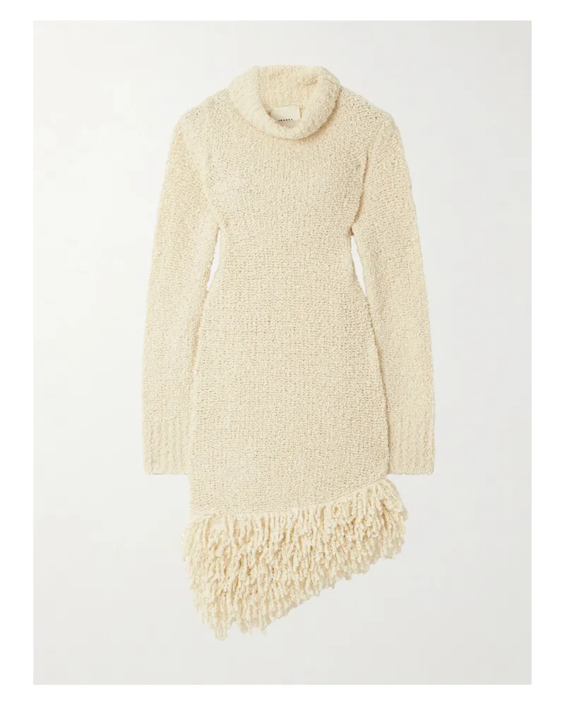 Isabel Marant Midikleid Aus Bouclé Aus Einer Wollmischung Mit Rollkragen Und Fransen - Ecru Ecru