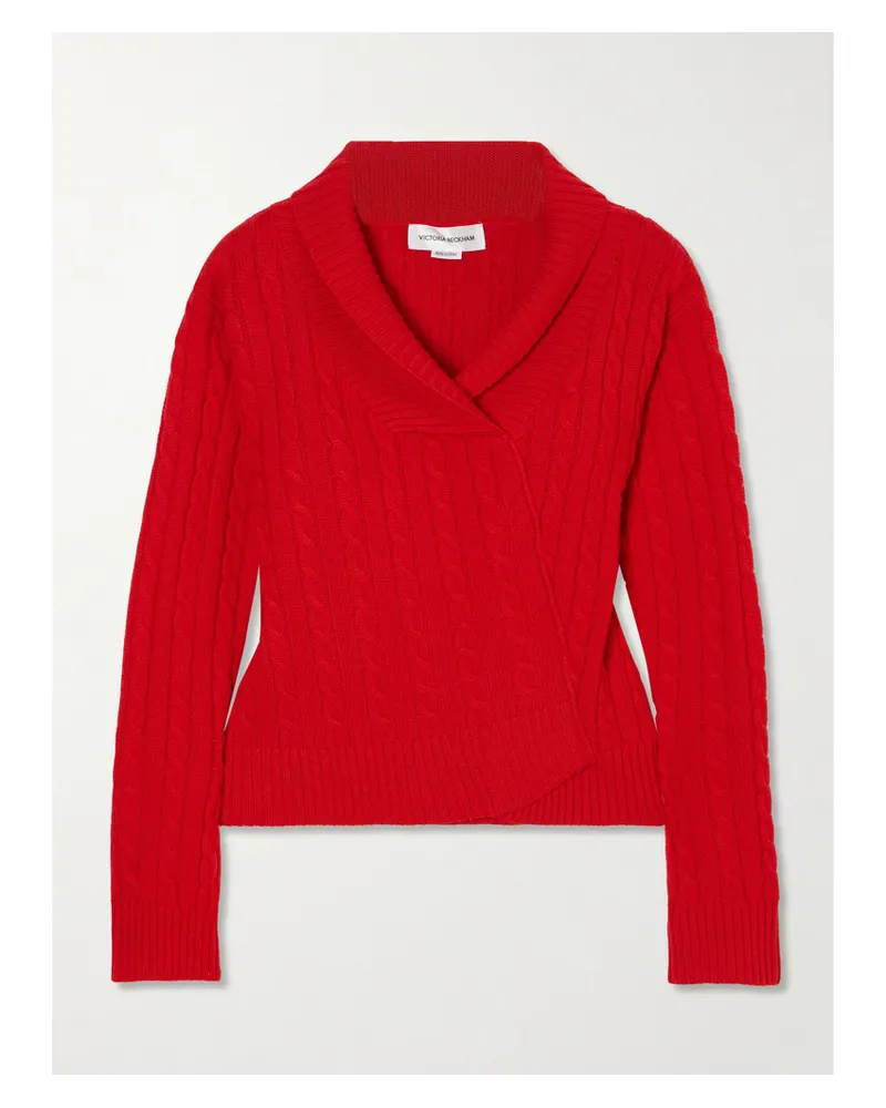 Victoria Beckham Asymmetrischer Zopfstrickpullover aus Wolle Rot