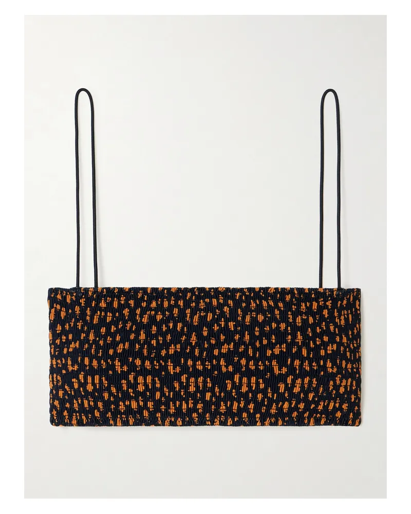 Totême Gerafftes Bikini-oberteil Aus Bedrucktem, Recyceltem Material - Braun Braun