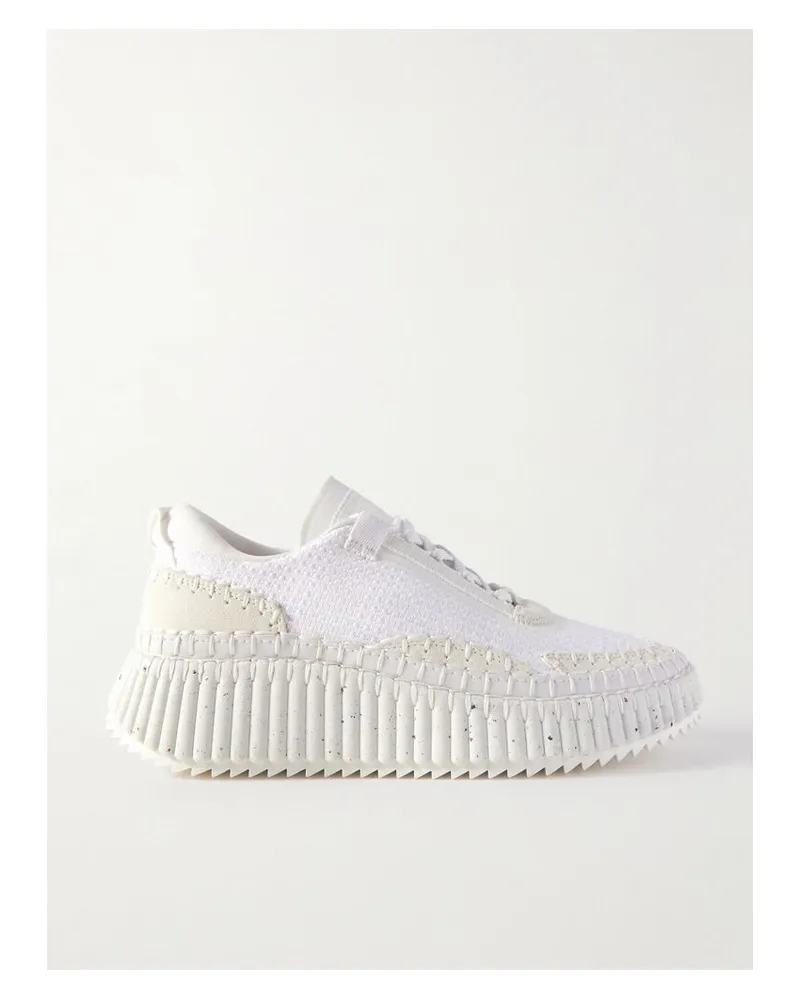 Chloé Nama Sneakers Aus Veloursleder Und Recyceltem Mesh Mit Stickereien - Weiß Weiß