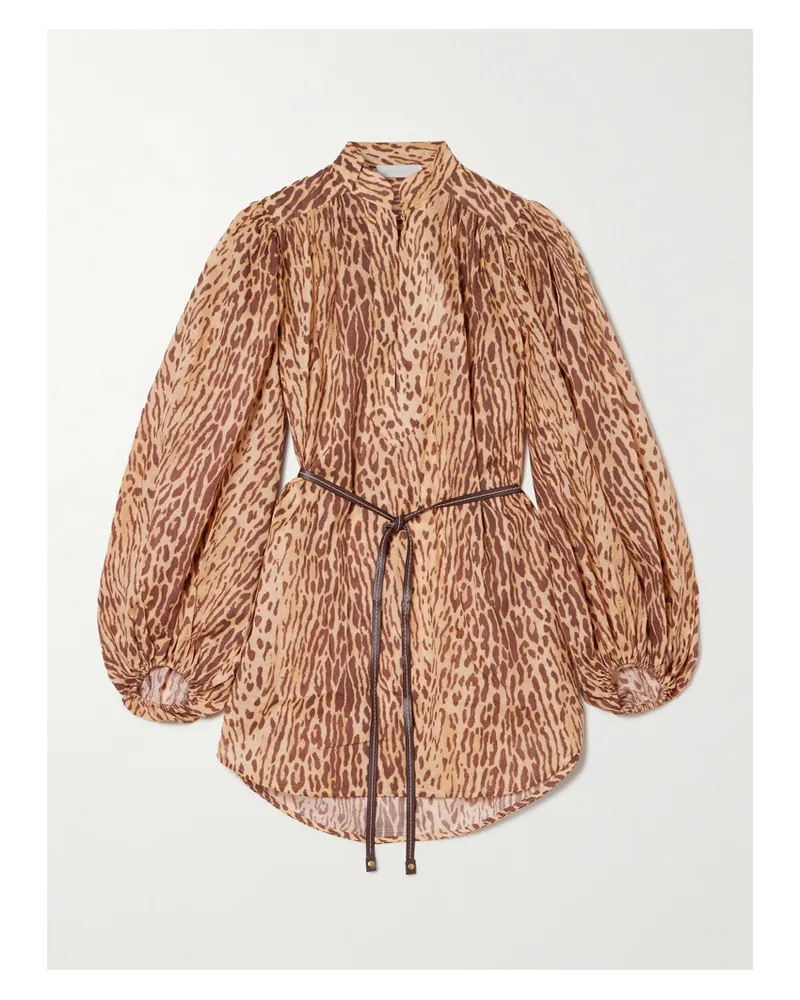 Zimmermann Cascadian Tunika Aus Baumwoll-voile Mit Leopardenprint Und Bindegürtel - Animal-Print Animal-print