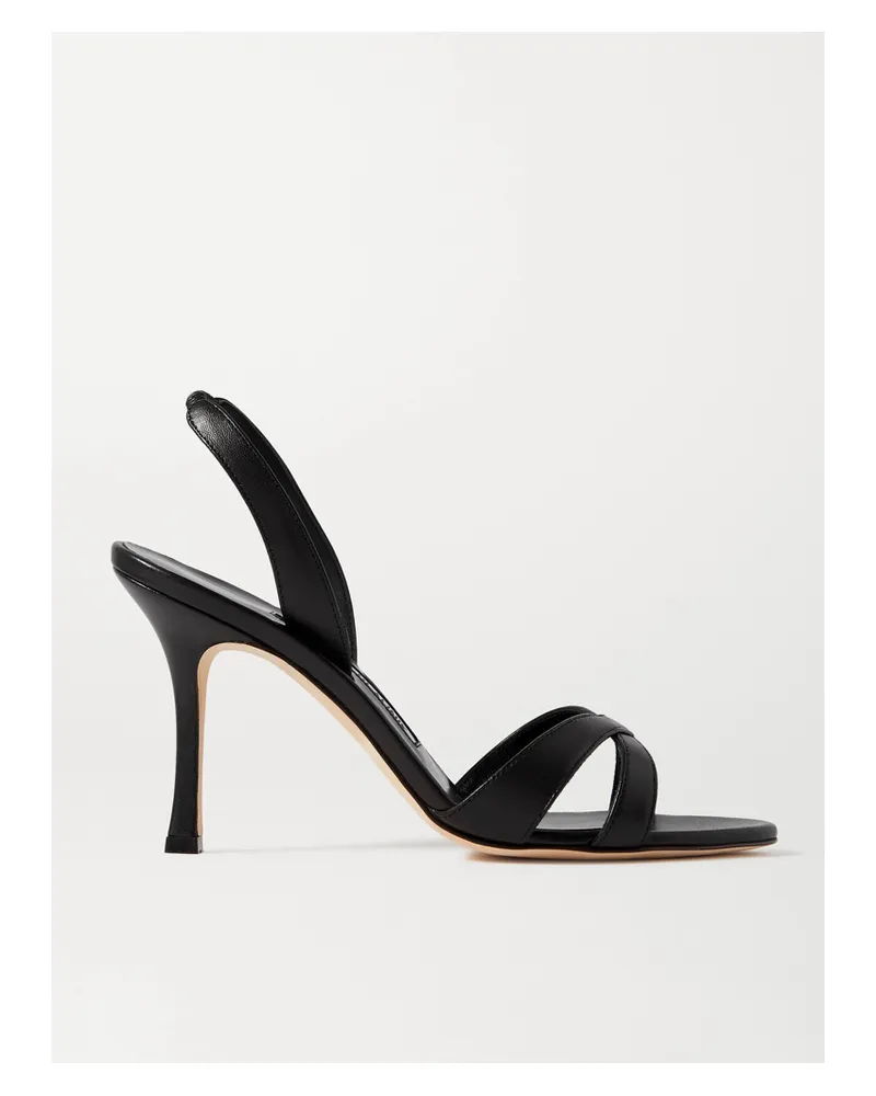 Manolo Blahnik Callasli 90 Leather Slingback Sandals - Black Black