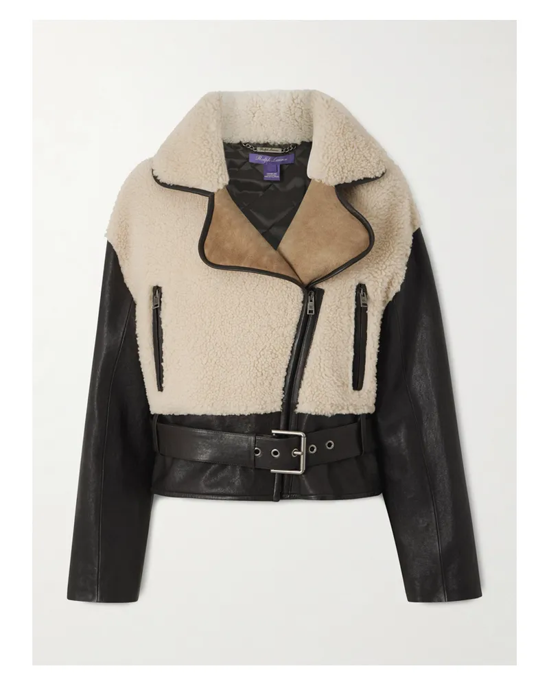Ralph Lauren Silvester Bikerjacke Aus Leder Und Shearling Mit Gürtel - Creme Creme