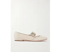 Très Vivier Val Ballerinas Aus Glanzleder Mit Kristallen - Creme