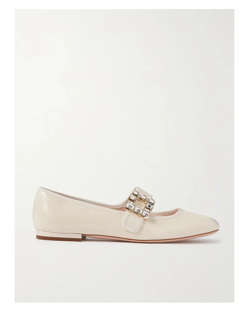 Roger Vivier Très Vivier Val Ballerinas Aus Glanzleder Mit Kristallen - Creme Creme