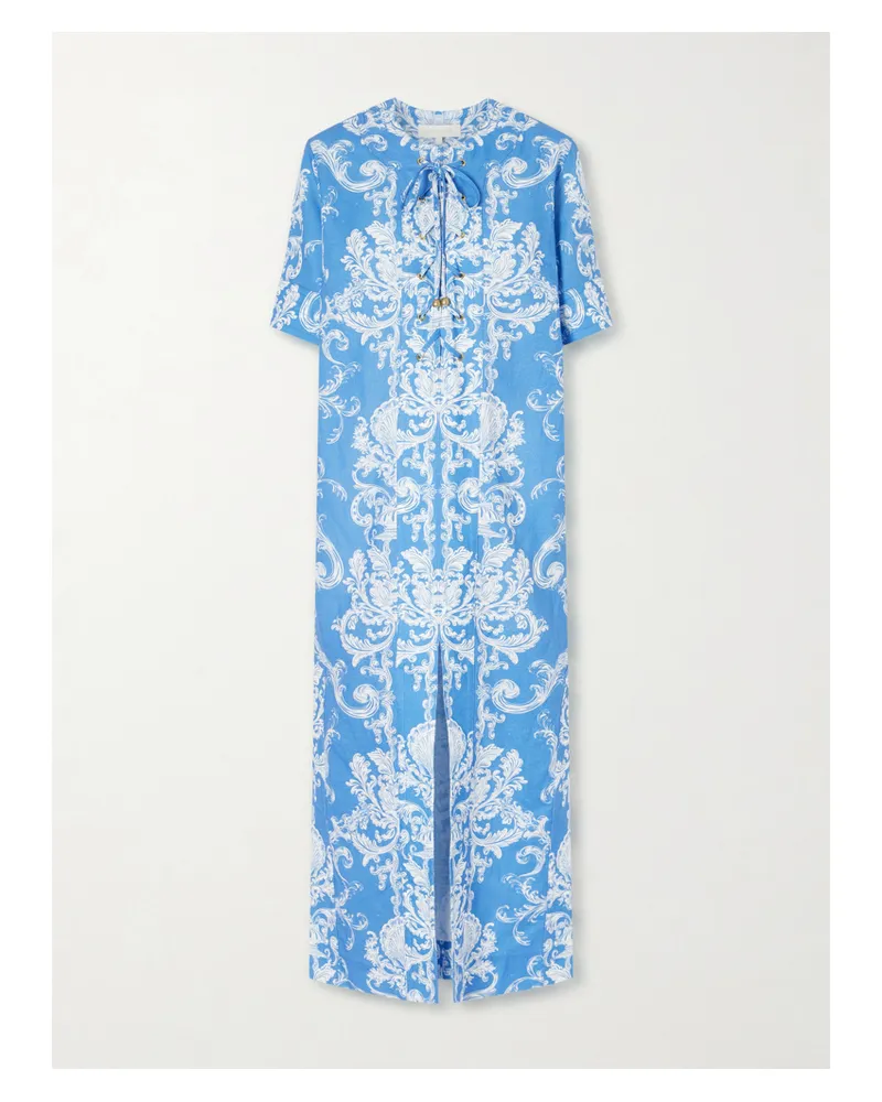Borgo De Nor Calista Linen Printed Maxi Dress - Blue Blue